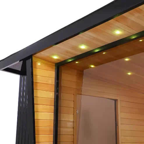 Outdoor square Steam Sauna 4 Person Red Cedar Hemlock Traditional Wooden Black Sauna Cabin for Health Spa-5