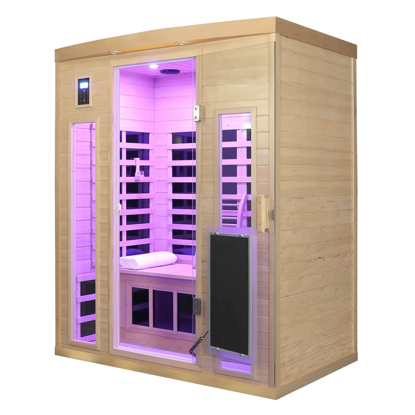 Low EMF, There Is Also a Heating Plate on the Glass Door, Hemlock Wood Far-infrared Indoor Three Person Sauna Room-5