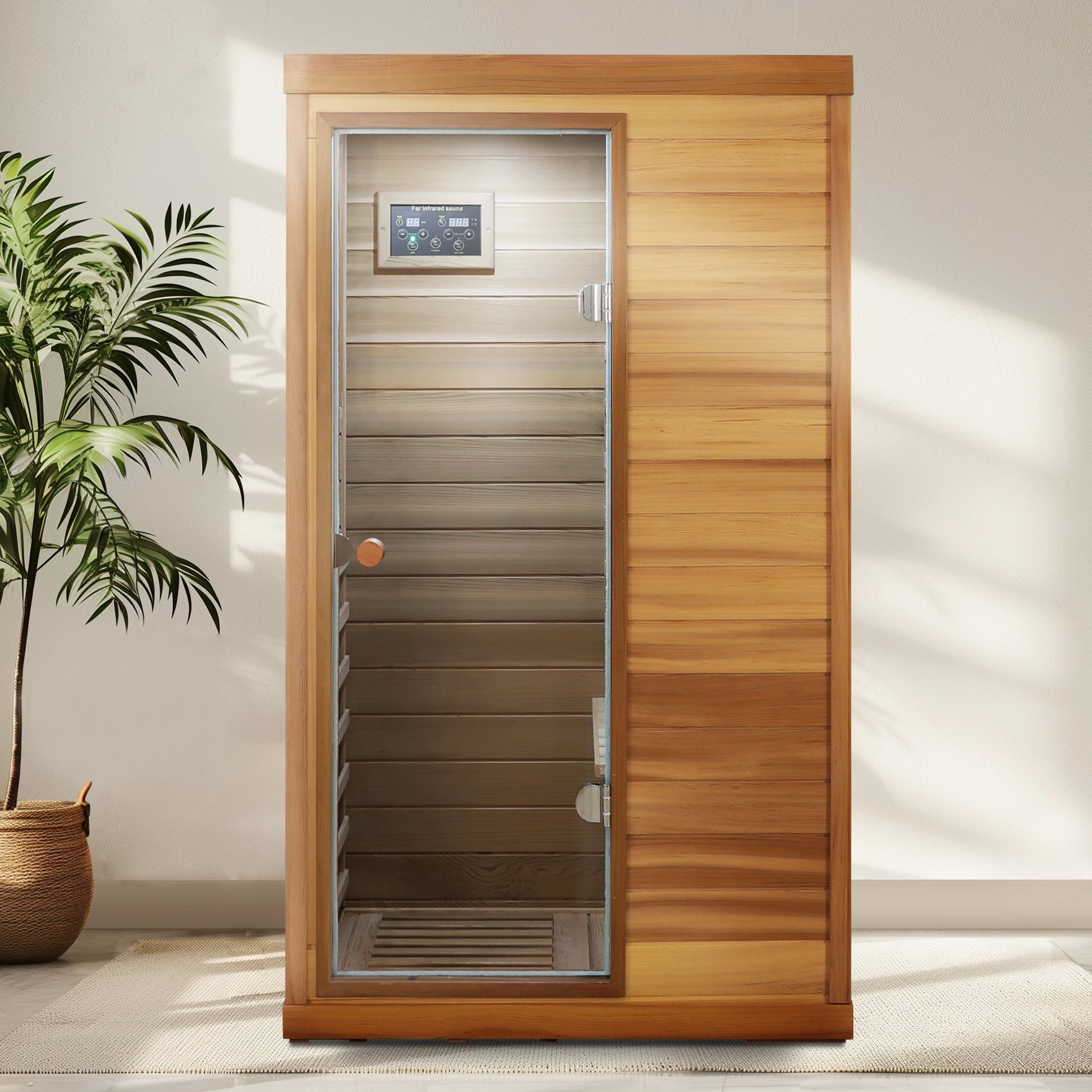 Red Cedar Mini One Person Far Infrared Glass Door on the Left of the Indoor Sauna Room-0