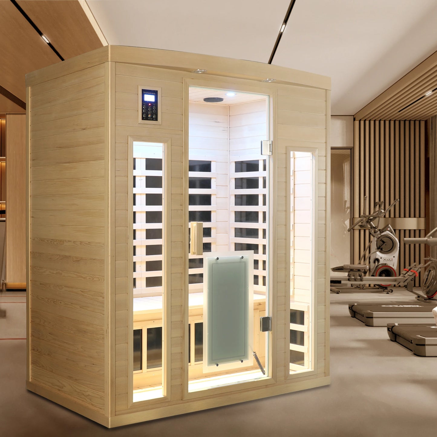 Low EMF, There Is Also a Heating Plate on the Glass Door, Hemlock Wood Far-infrared Indoor Three Person Sauna Room-1