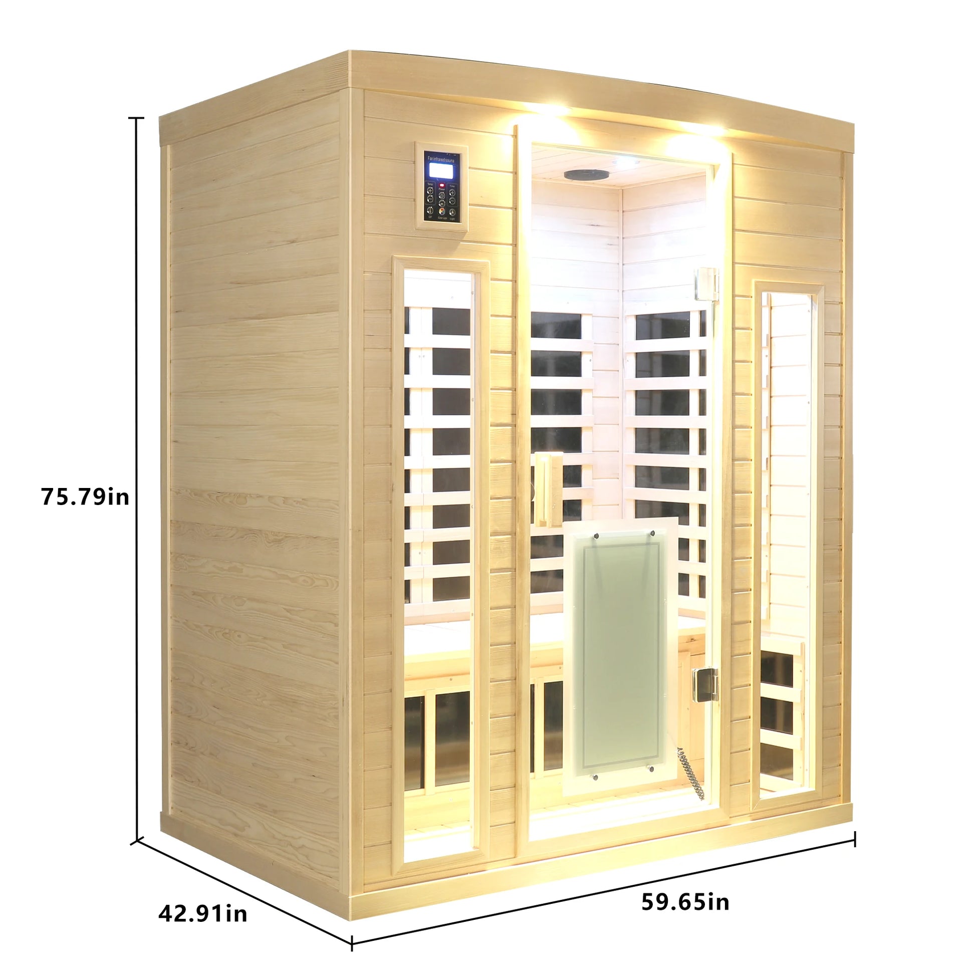 Low EMF, There Is Also a Heating Plate on the Glass Door, Hemlock Wood Far-infrared Indoor Three Person Sauna Room-3