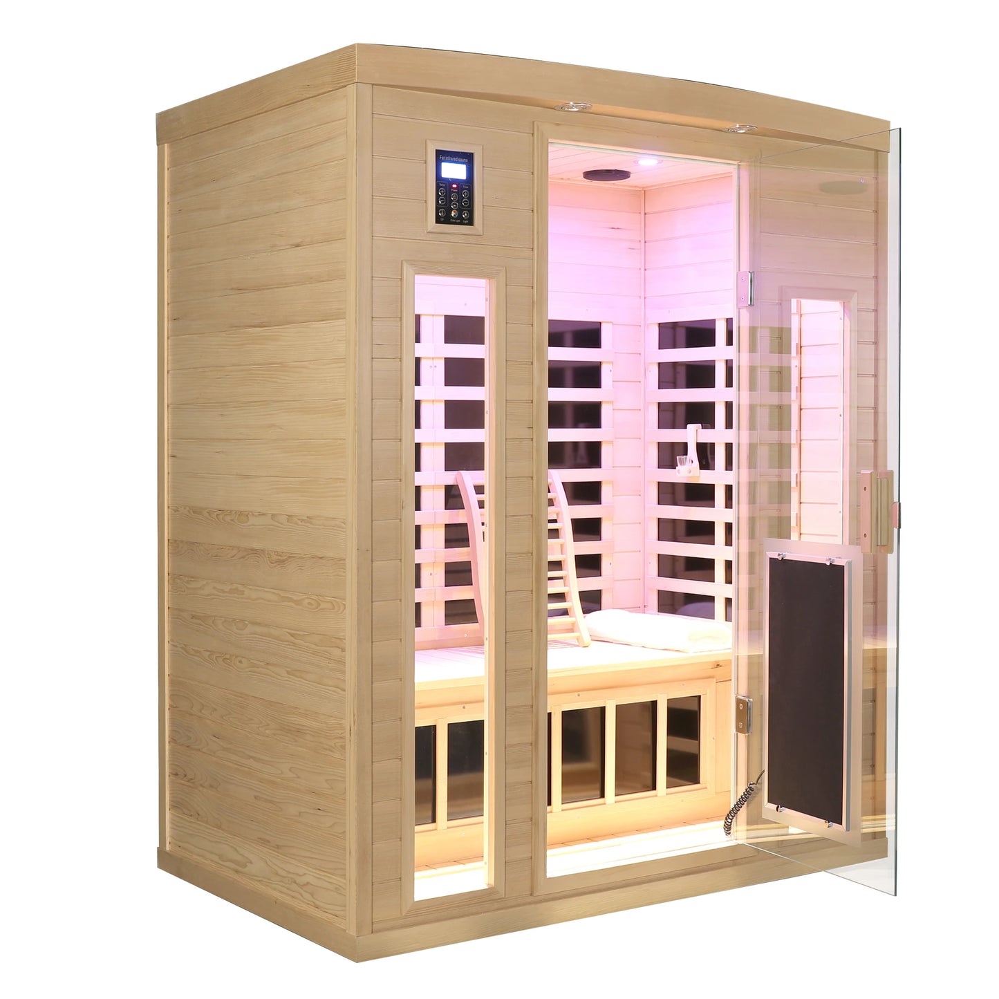 Low EMF, There Is Also a Heating Plate on the Glass Door, Hemlock Wood Far-infrared Indoor Three Person Sauna Room-4