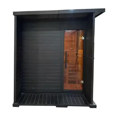Outdoor square Steam Sauna 4 Person Red Cedar Hemlock Traditional  Wooden Black Sauna Cabin for Health Spa-3