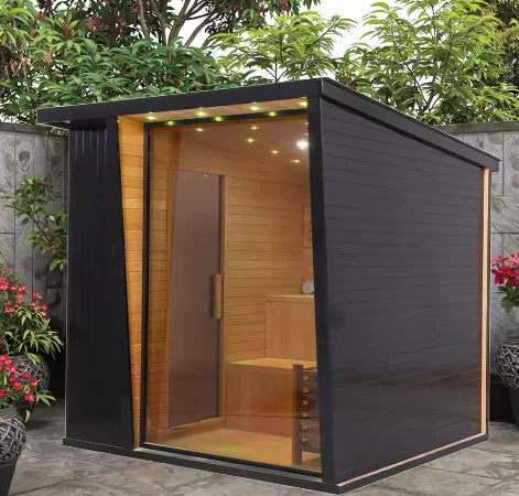 Outdoor square Steam Sauna 4 Person Red Cedar Hemlock Traditional  Wooden Black Sauna Cabin for Health Spa-0