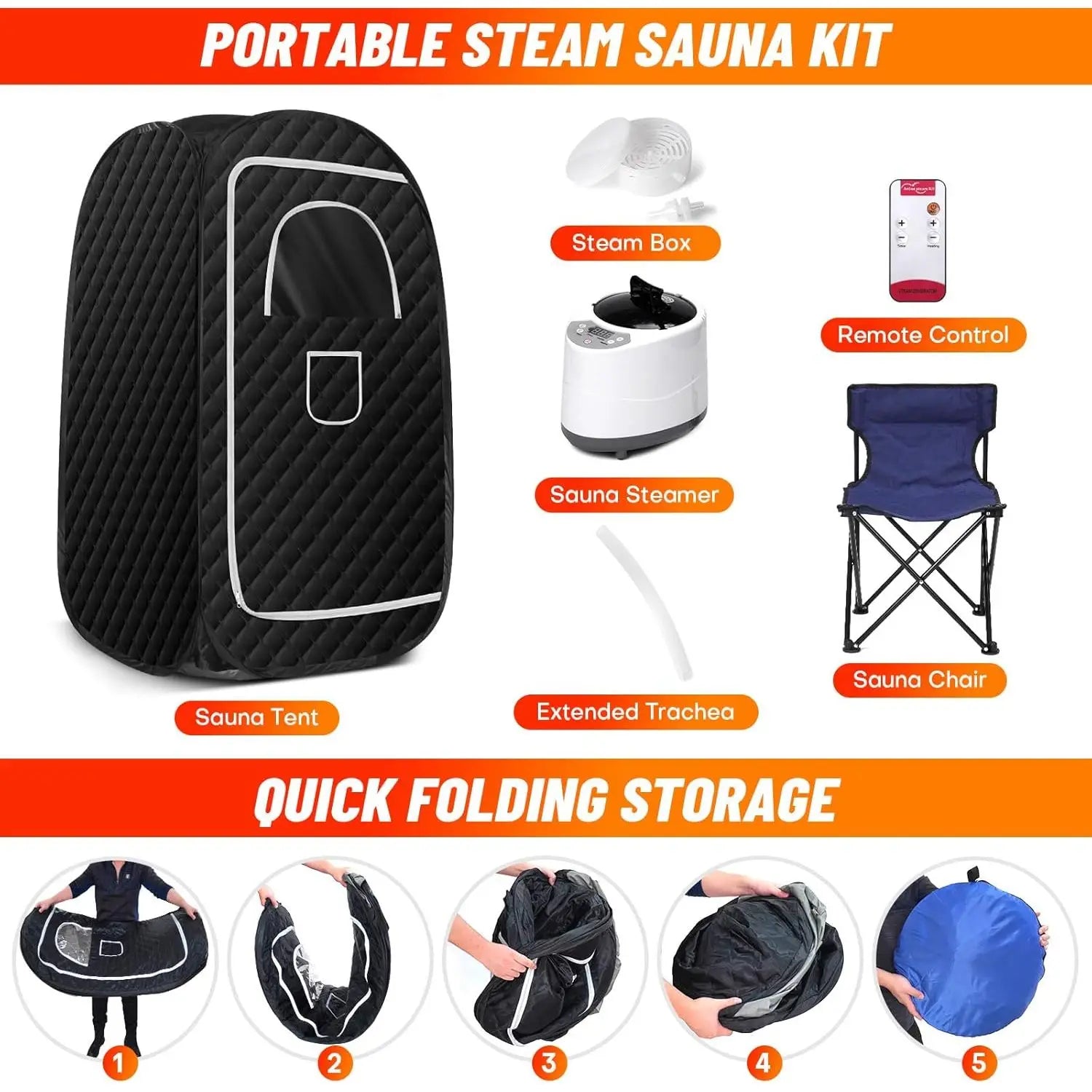 Portable 1-Person Home Steam Sauna Tent 2.6L Fold-able 1000 Watt Steamer for Gym Application Made in China-2