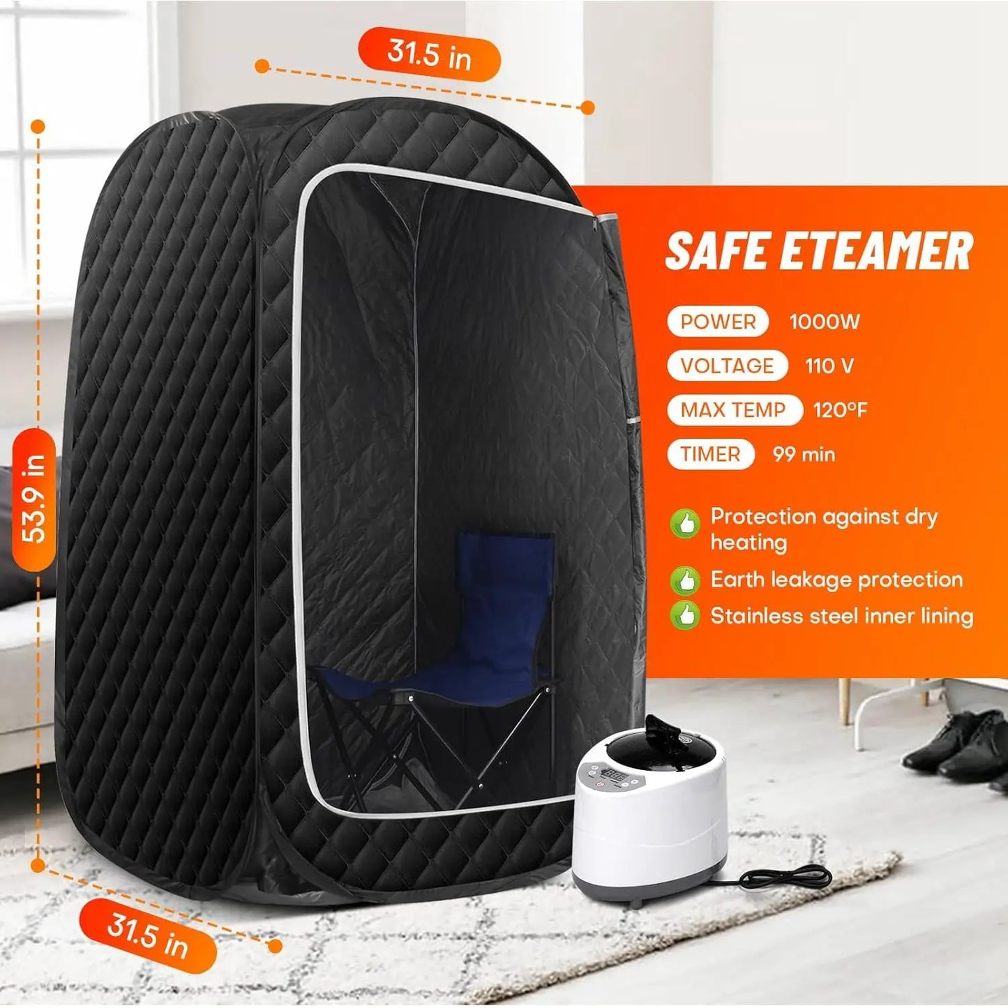 Portable 1-Person Home Steam Sauna Tent 2.6L Fold-able 1000 Watt Steamer for Gym Application Made in China-5