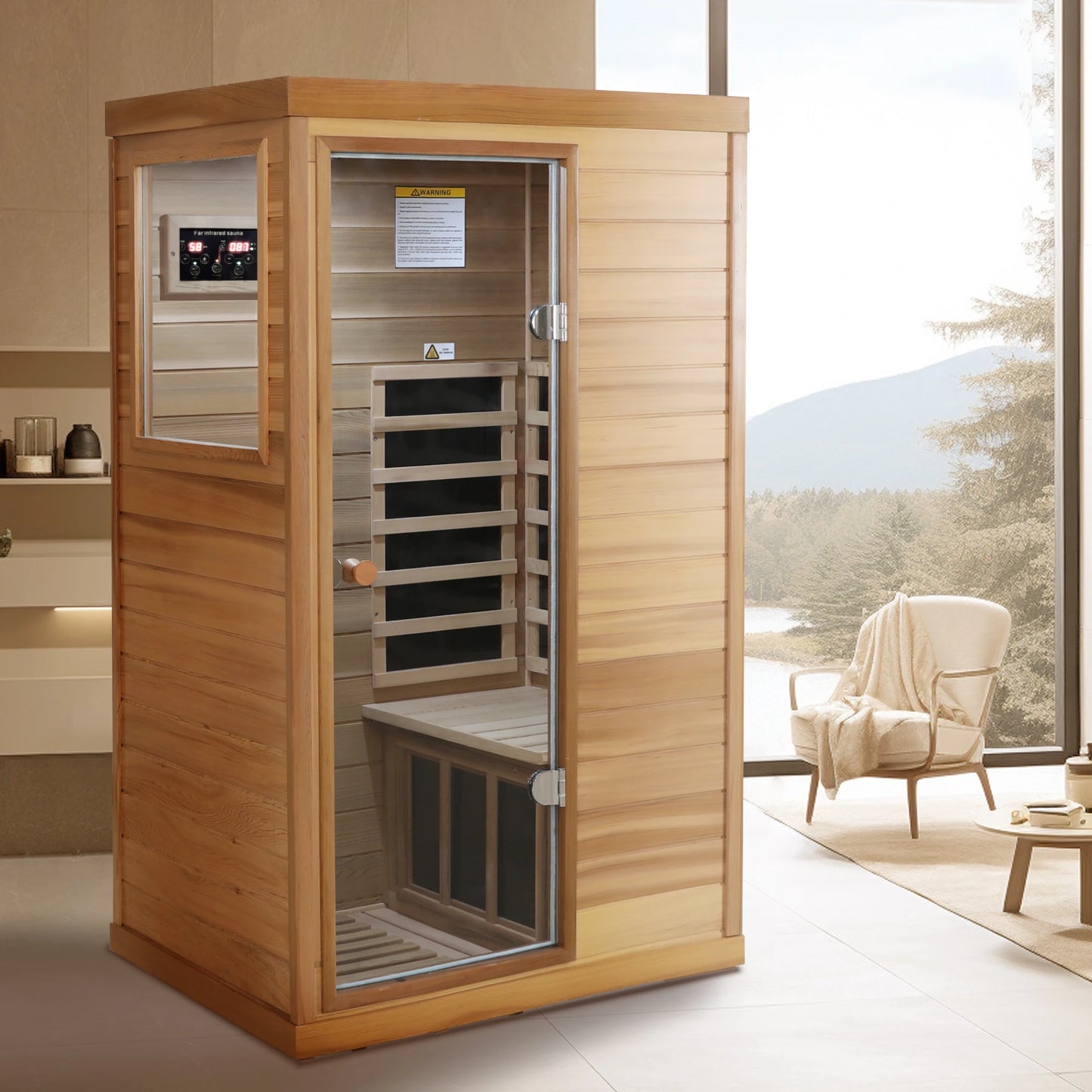 Red Cedar Mini One Person Far Infrared Glass Door on the Left of the Indoor Sauna Room-1