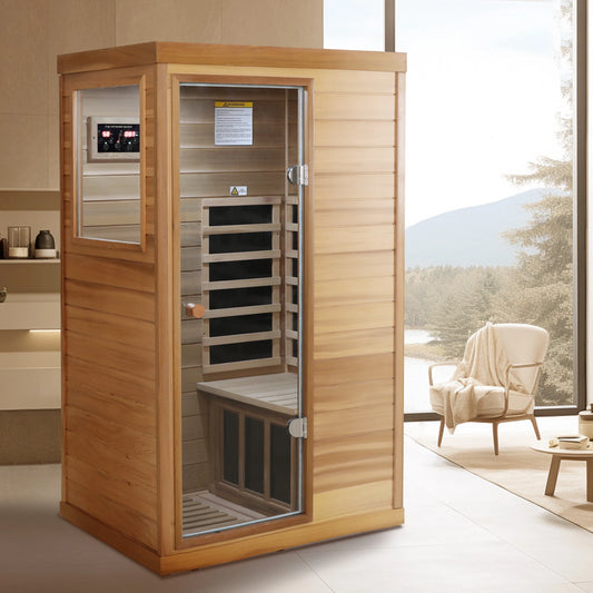 Red Cedar Mini One Person Far Infrared Glass Door on the Left of the Indoor Sauna Room-1
