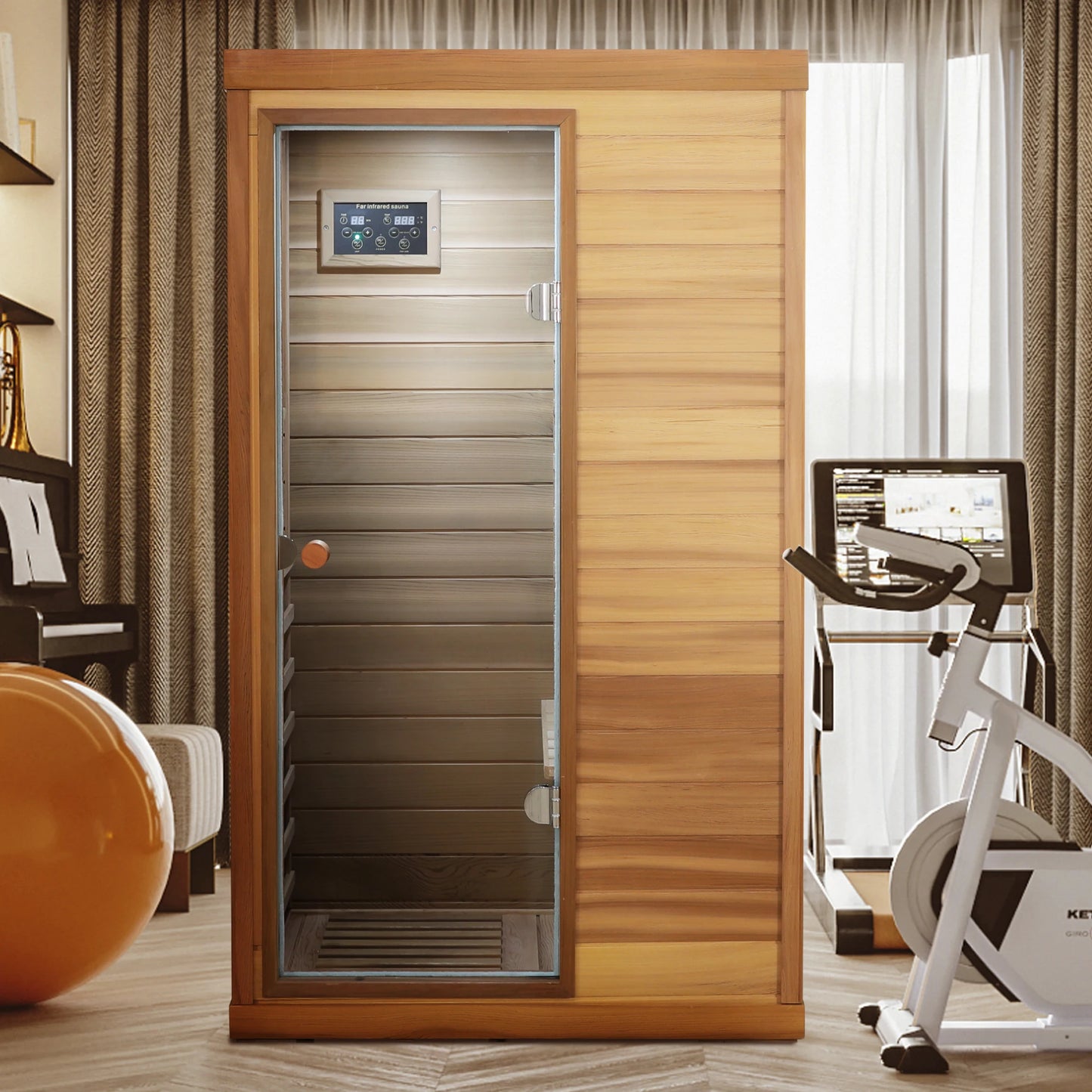 Red Cedar Mini One Person Far Infrared Glass Door on the Left of the Indoor Sauna Room-4