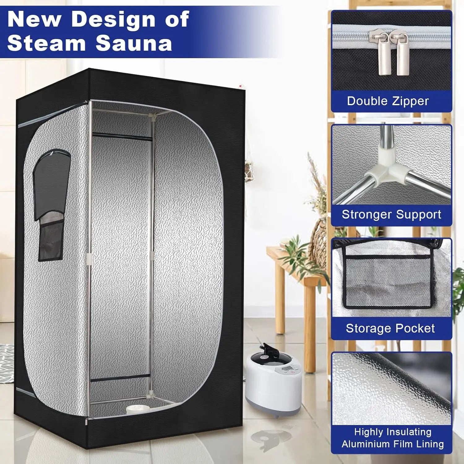 Portable 1-Person Steam Sauna Tent 2.6L 1000 Watt Steamer Folding Full-Body Indoor Suit for Home Use Made in China-2